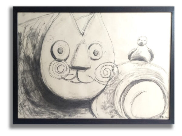 "Paloma y Gato de Tejada". Carbón sobre papel.