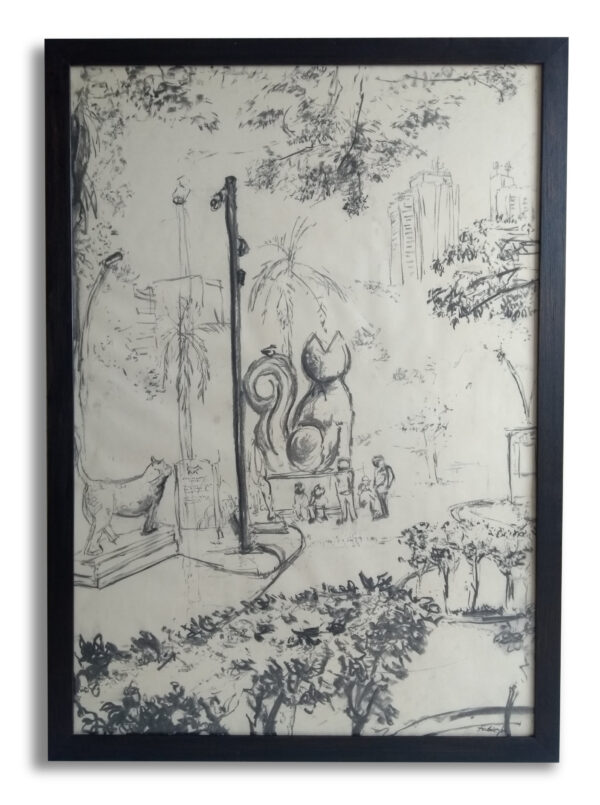 "Camino del Gato #1". Carbón sobre papel.